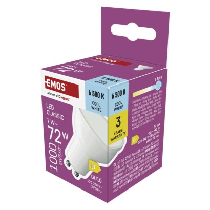 LED izzó Classic MR16 fehér/ GU10 / 7 W (72 W) / 1000 lm / Hideg fehér