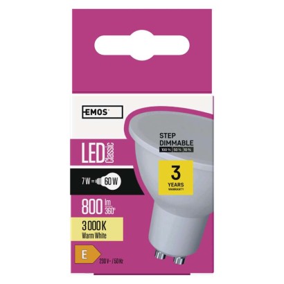 LED žárovka Classic MR16 / GU10 / 7 W (60 W) / 800 lm / teplá bílá / stmívatelná / krokově