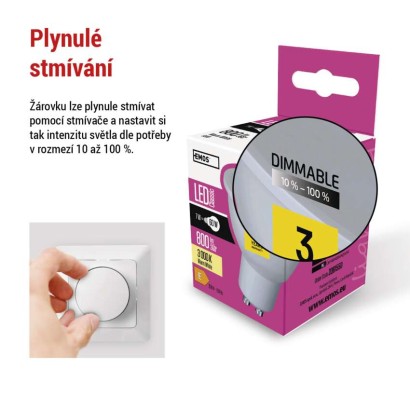 LED žárovka Classic MR16 / GU10 / 7 W (60 W) / 800 lm / teplá bílá / stmívatelná