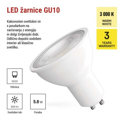 LED žarnica Classic MR16 bela/ GU10 / 5,8 W (75 W) / 565 lm / Toplo bel