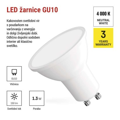 LED žarnica Classic MR16 bela/ GU10 / 1,3 W (16 W) / 150 lm / Nevtralna bela