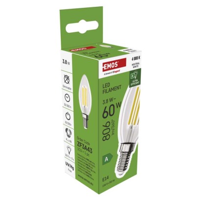 Żarówka LED Filament świeczka  A CLASS/ E14 / 3,8 W (60 W) / 806 lm / neutralna biel
