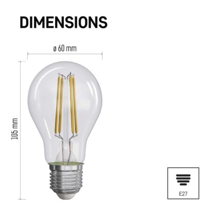 LED žiarovka Filament A60 / E27 / 8,5 W (75 W) / 1 055 lm / teplá biela / stmievateľná