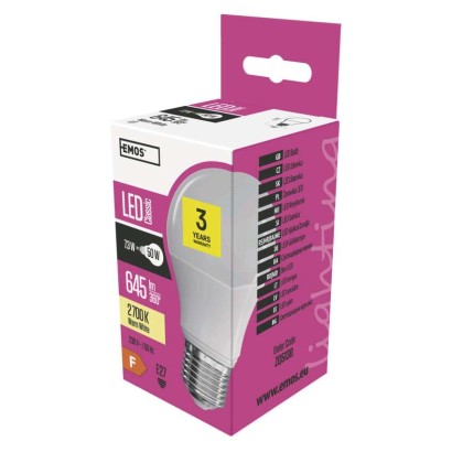LED žarnica Classic A60 / E27 / 7,3 W (50 W) / 645 lm / toplo bela