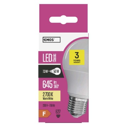 LED žarnica Classic A60 / E27 / 7,3 W (50 W) / 645 lm / toplo bela