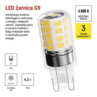 LED žarnica Classic JC / G9 / 4,2 W (40 W) / 470 lm / Nevtralna bela