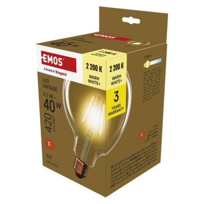 Żarówka LED Vintage G125 / E27 / 4,5 W (40 W) / 420 lm / 420 lm / Ciepła biel