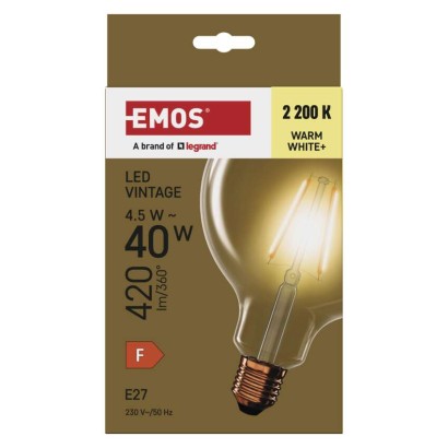 Żarówka LED Vintage G125 / E27 / 4,5 W (40 W) / 420 lm / 420 lm / Ciepła biel