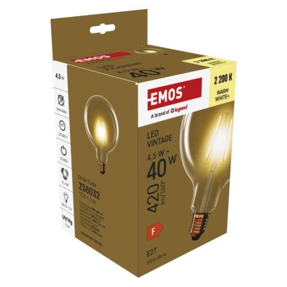 Żarówka LED Vintage G125 / E27 / 4,5 W (40 W) / 420 lm / 420 lm / Ciepła biel