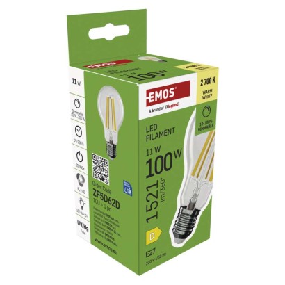 LED izzó Filament A60 / E27 / 11 W (100 W) / 1 521 lm / meleg fehér / dimmelhető