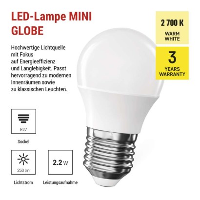 LED-Glühbirne CLS Mini Globe / E27 / 2,2 W (25 W) / 250 lm / Warmweiß
