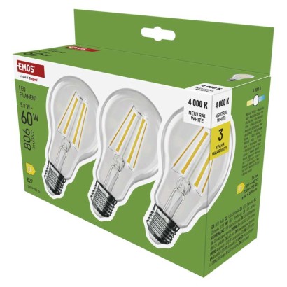 Żarówka LED Filament A60 / E27 / 5,9 W (60 W) / 806 lm / Neutralna biel