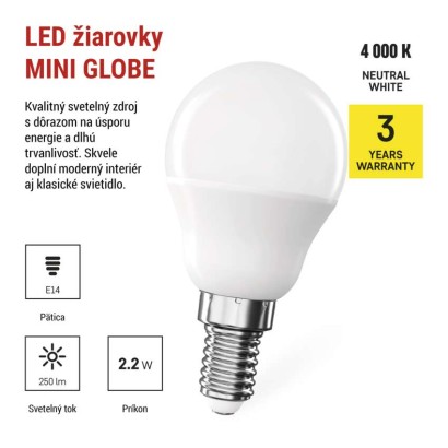 LED žiarovka CLS Mini Globe / E14 / 2,2 W (25 W) / 250 lm / neutrálna biela