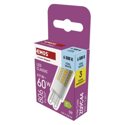 LED žárovka Classic JC / G9 / 4,9 W (60 W) / 806 lm / Studená bílá