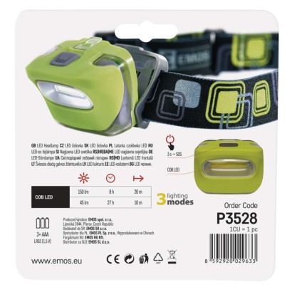 Naglavna LED svetilka LED COB 2W, 3xAAA, 150 lm, 20 m