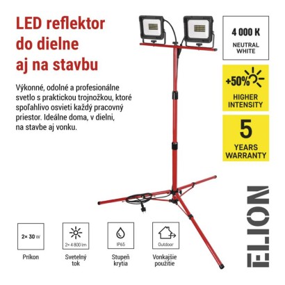 LED reflektor ELION, 2×30W + trojnožka, neutrálna biela