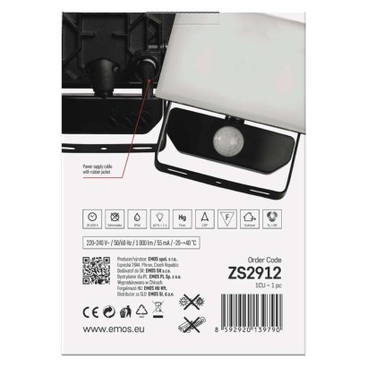 LED prožektorius TAMBO su judesio jutikliu, 10 W, 1000 lm, juodas