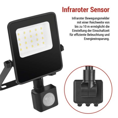 LED-Strahler VISIO mit Bewegungsmelder, 10W, schwarz, neutral weiß