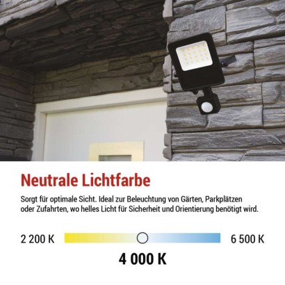 LED-Strahler VISIO mit Bewegungsmelder, 10W, schwarz, neutral weiß