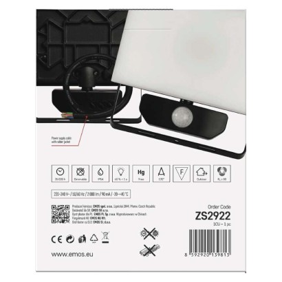 LED reflektor TAMBO s senzorjem gibanja, 20 W, 2000 lm, črn
