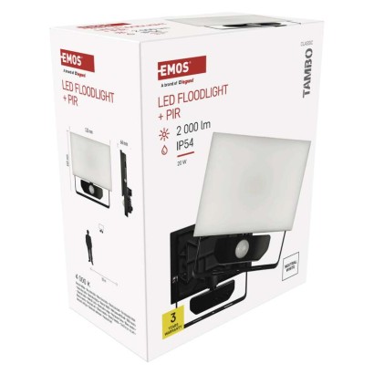 LED reflektor TAMBO s senzorjem gibanja, 20 W, 2000 lm, črn
