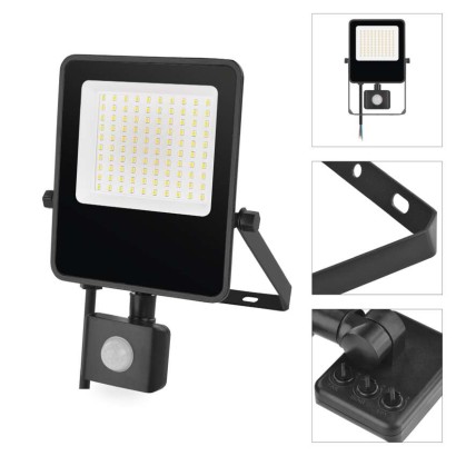LED prožektorius VISIO su judesio jutikliu, 50 W, juodas, neutraliai baltas