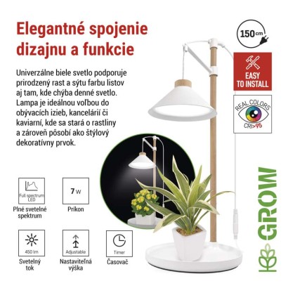 LED GROW pestovateľská lampa 7 W, časovač, biela