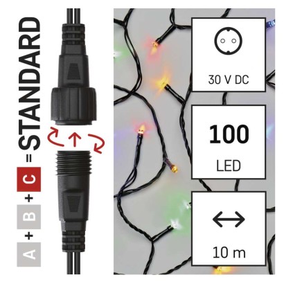 Standardne LED ühendatav valguskett, 10 m, õue/tuppa, mitmevärviline