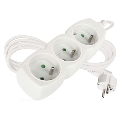 Przedłużacz 2 m / 3 gniazda / biały / PVC / 1 mm2