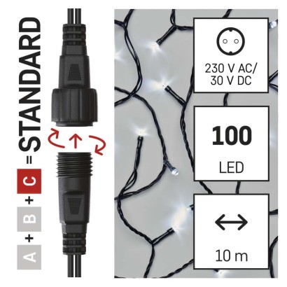Standard LED povezovalna božična veriga, 10 m, zunanja in notranja, hladna bela