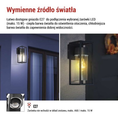 Lampa naścienna Garden TILLIA 27cm, na żarówkę E27 max 7W, IP44