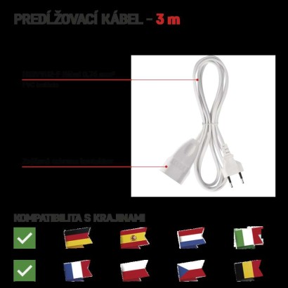 Dvojžilový pohyblivý prívod 3 m / 1 zásuvka / biely / PVC / 0,75 mm2