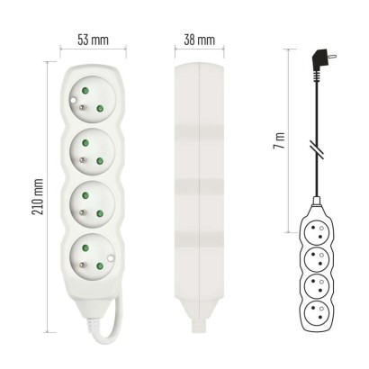 Prodlužovací kabel 7 m / 4 zásuvky / bílý / PVC / 1 mm2
