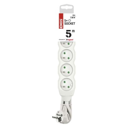 Predlžovací kábel 5 m / 5 zásuviek / biely / PVC / 1 mm2