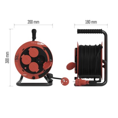 Przedłużacz zwijany ogrodowy 25 m / 4 gniazda / guma / 230 V / 1,0 mm2 / IP44