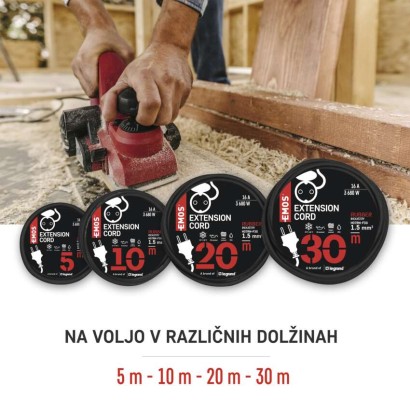 Zunanji podaljšek 30 m / 1 vtičnica / črni / guma-neopren / 250 V / 1,5 mm2