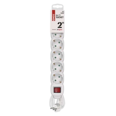 Pikendusjuhe 2 m / 6 Pistikupesa / koos lülitiga / valge / PVC / 1 mm2
