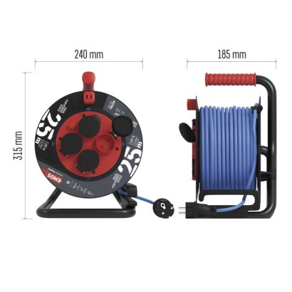 Wetterfeste Kabeltrommel 25 m / 4 Steckdosen / blau / PVC / 230 V / 1,5 mm2