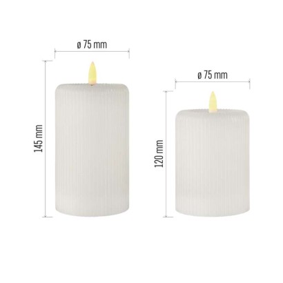 LED dekorācijas – 2 vaska sveces ar reālu liesmu, 4 AA baterijas, silti balta gaisma, tai