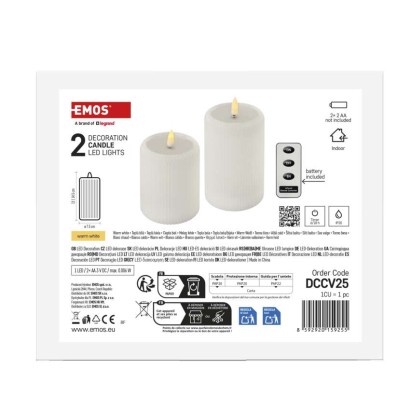 LED dekorācijas – 2 vaska sveces ar reālu liesmu, 4 AA baterijas, silti balta gaisma, tai
