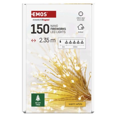 LED nano virtene – mirdzoši saišķi, 2,35 m, lietošanai iekštelpās, silti balta, ar taimeru