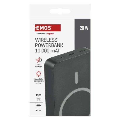 Powerbanka EMOS WI 1046, 10 000 mAh, 20 W+Wireless, šedá