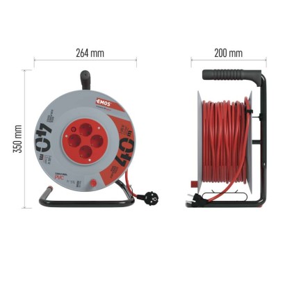 Pagarinātāja spole, 40 m / 4 kontaktligzdas / oranža / PVH / 230 V / 1,5 mm2