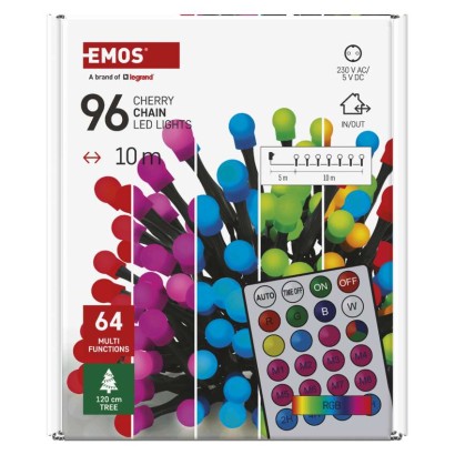 LED božična cherry veriga – kroglice, 10 m, RGB, upravljalnik, programi, časovnik