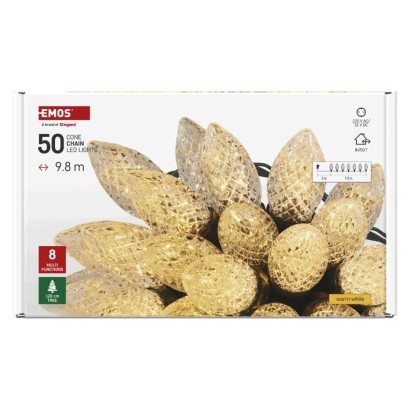 Lampki choinkowe LED Classic Chain, szyszki, 50 LED 9,8m, ciepła biel, zielony, IP44