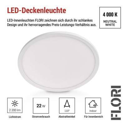LED-Anbauleuchte FLORI rund, weiß, 22W, neutralweiß