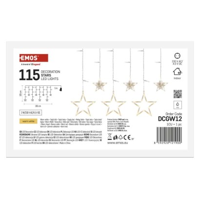 Dekoracje - 115 LED sople gwiazdki 185x105 cm ciepła biel, IP44