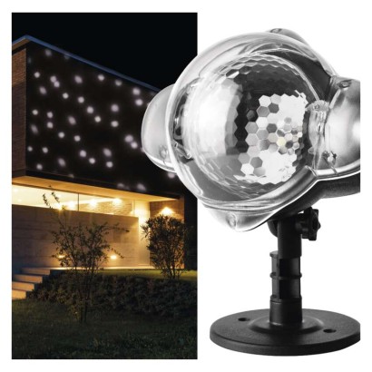 LED dekoratīvs projektors – krītošas sniegpārslas, liet. ārā un iekštelpās, auksti balts