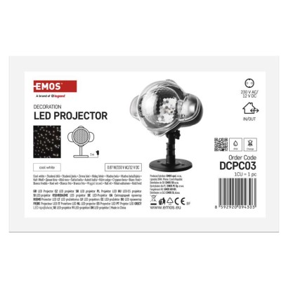 LED dekoratīvs projektors – krītošas sniegpārslas, liet. ārā un iekštelpās, auksti balts