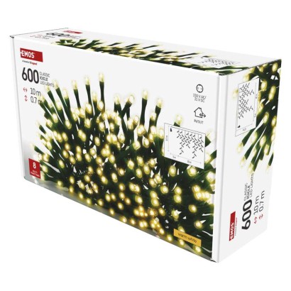 LED Ziemassvētku lampiņas – lāstekas, 10 m, liet. ārā un iekštelpās, silti baltas, 8 rež.